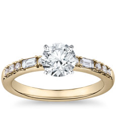  14k 黃金圓點搭長條鑽石訂婚戒指（1/5 克拉總重量）